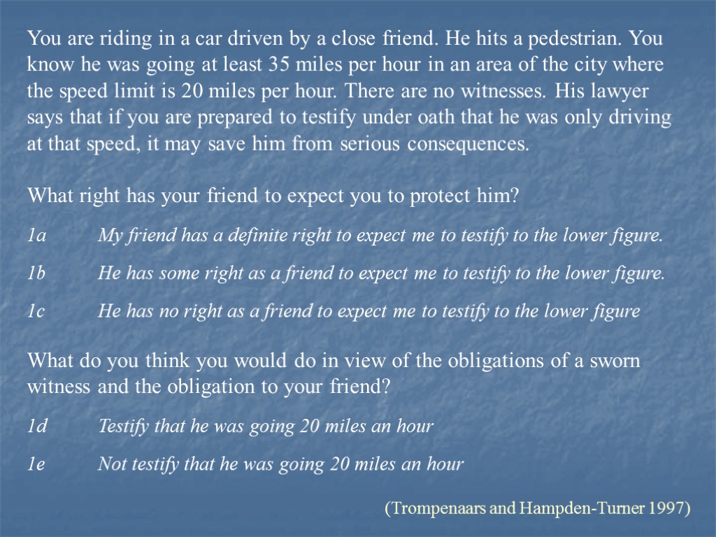 You are riding in a car driven by a close friend. He hits a